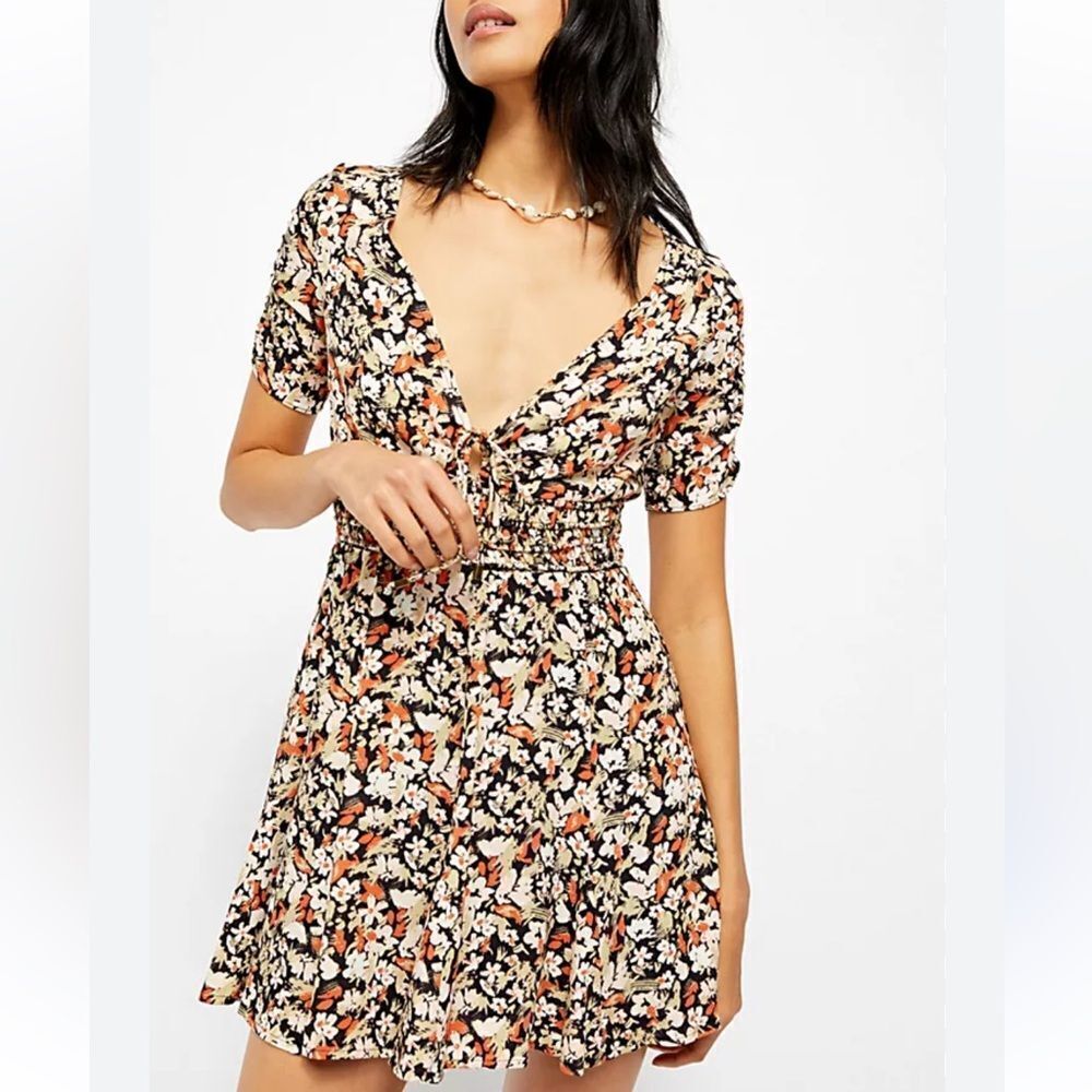 🌸 Free People Forget Me Not Mini Dress Charcoal Combo | Size 4